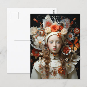 Fantasy Vrouw in Wit met Oranje Vlinders Briefkaart