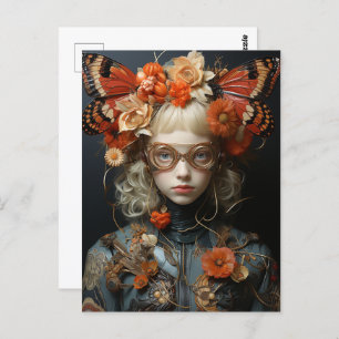 Fantasy Vrouw met Oranje Vlinders Briefkaart