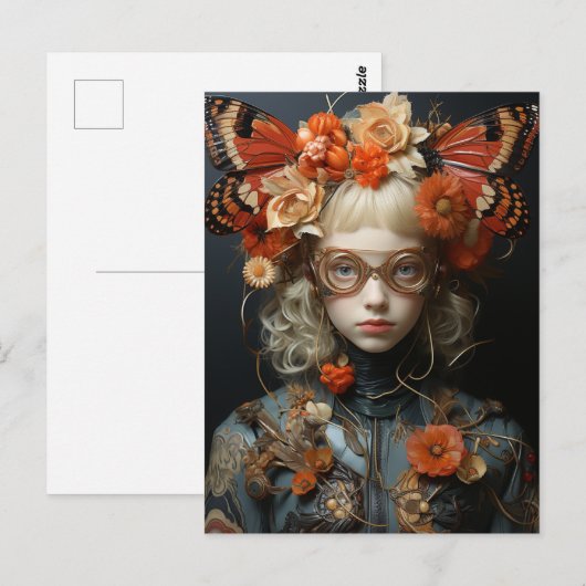 Fantasy Vrouw met Oranje Vlinders Briefkaart (Voorkant / Achterkant)