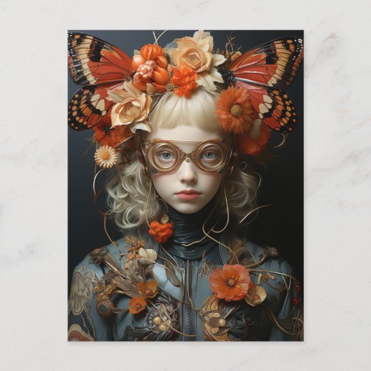 Fantasy Vrouw met Oranje Vlinders Briefkaart (Voorkant)