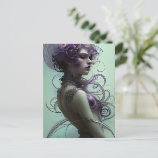 Fantasy Vrouw Met Paarse Haar Briefkaart (Staand voorkant)