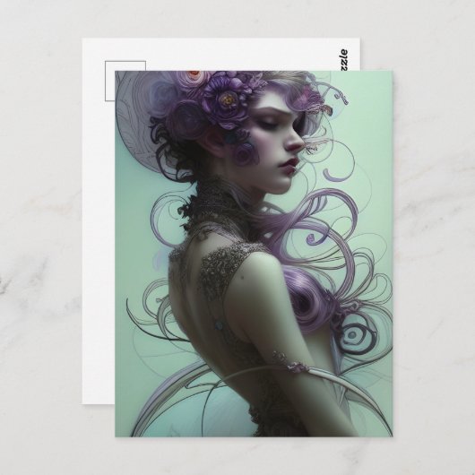 Fantasy Vrouw Met Paarse Haar Briefkaart (Voorkant / Achterkant)