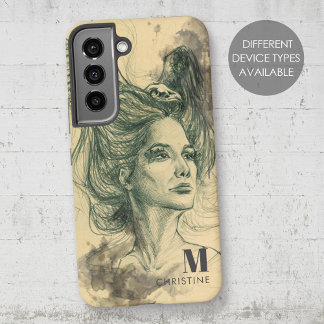 Fantasy Vrouw Vogel Schedel Vleugels Surreal Art N Samsung Galaxy Hoesje