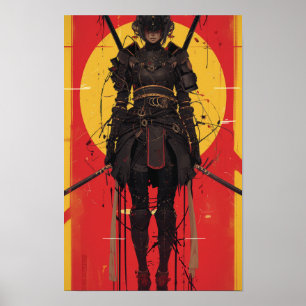 Fantasy Vrouw Warrior in een zwart Poster