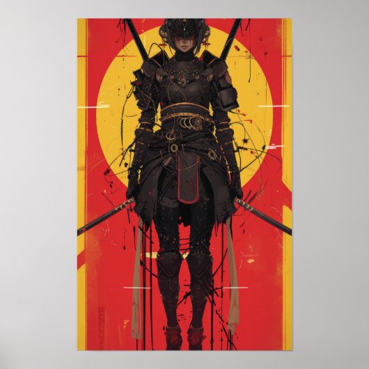 Fantasy Vrouw Warrior in een zwart Poster (Voorkant)