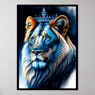 Fantasy Wall Art "Blue Lion with Crown" Poster