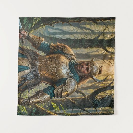 Fantasy Warrior in het Gouden Pantser Wandkleed (Voorkant (horizontaal))