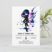 Fantasy Warrior Ninja Digitaal Meisje Verjaardag Kaart (Staand voorkant)