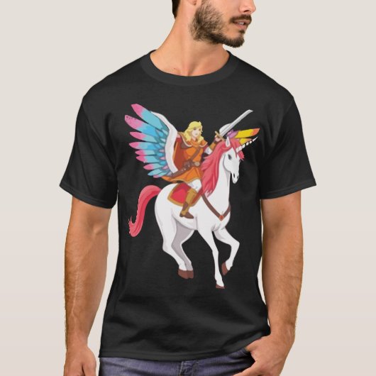 Fantasy Warrior op Unicorn T-shirt (Voorkant)