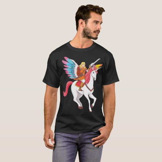 Fantasy Warrior op Unicorn T-shirt (Voorkant volledig)