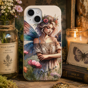 Fantasy Watercolor Fee met gepersonaliseerde naam iPhone 15 Case