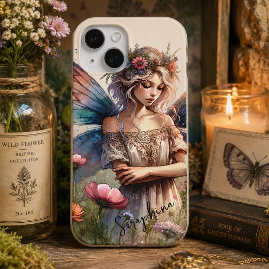 Fantasy Watercolor Fee met gepersonaliseerde naam iPhone 15 Case