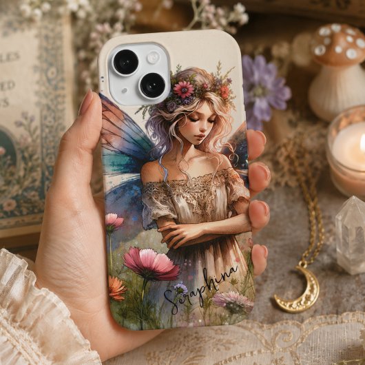 Fantasy Watercolor Fee met gepersonaliseerde naam iPhone 15 Case