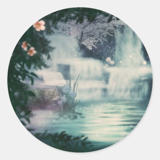 Fantasy Waterfall Cascade Ronde Sticker (Voorkant)