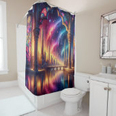 Fantasy Waterscape met Glas in lood Arch Douchegordijn (In situ)