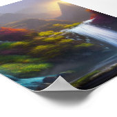 Fantasy Waterval, Berg en Bos Natuur Kunst Poster (Hoek)