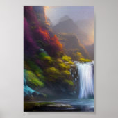 Fantasy Waterval, Berg en Bos Natuur Kunst Poster (Voorkant)