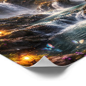 Fantasy Waterval Kasteel Poster (Hoek)