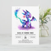 Fantasy Waterverf Dragon Digitaal Meisje Verjaarda Kaart (Staand voorkant)
