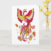 Fantasy Waterverf Firebird of Red Phoenix Bird Kaart (Gele Bloem)