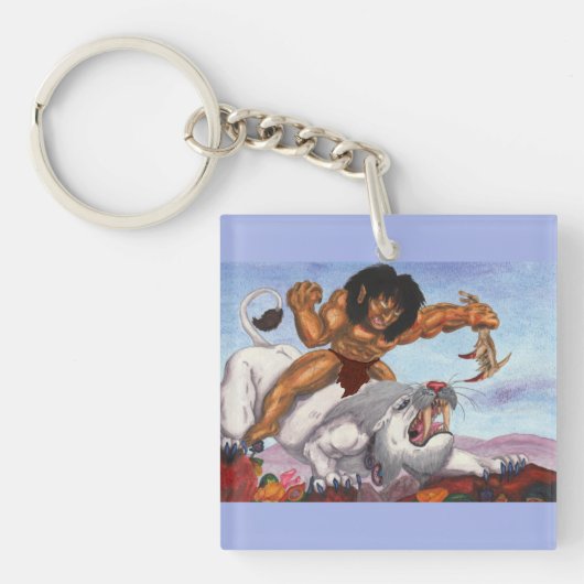 Fantasy Waterverf Illustratie Beest rijden Tijger Sleutelhanger (Voorkant)