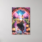 Fantasy Waterverf kunst van Lantern-Lit boot Canvas Afdruk (Voorkant)