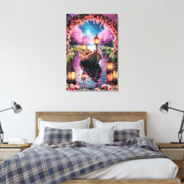 Fantasy Waterverf kunst van Lantern-Lit boot Canvas Afdruk