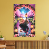Fantasy Waterverf kunst van Lantern-Lit boot Canvas Afdruk (Insitu (Woonkamer))