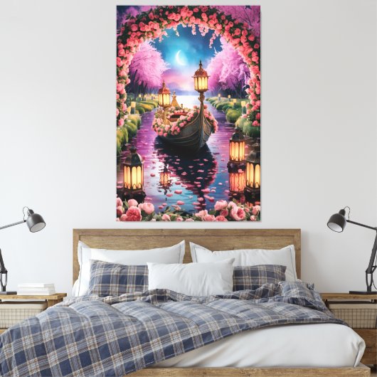 Fantasy Waterverf kunst van Lantern-Lit  boot Canvas Afdruk (Insitu (Slaapkamer))