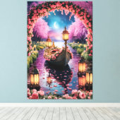 Fantasy Waterverf kunst van Lantern-Lit boot Canvas Afdruk (Insitu (Houten vloer))