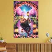 Fantasy Waterverf kunst van Lantern-Lit  boot Canvas Afdruk (Insitu (Woonkamer))