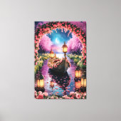 Fantasy Waterverf kunst van Lantern-Lit boot Canvas Afdruk (Voorkant)
