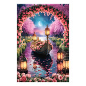 Fantasy Waterverf kunst van Lantern-Lit  boot Foto Afdruk (Voorkant)