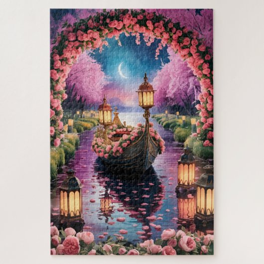Fantasy Waterverf kunst van Lantern-Lit  boot Legpuzzel (Verticaal)