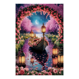 Fantasy Waterverf kunst van Lantern-Lit boot Perfect Poster