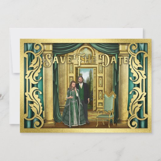 Fantasy Wedding Gold Glitter Middeleeuwse Foto Lij Save The Date (Voorkant)