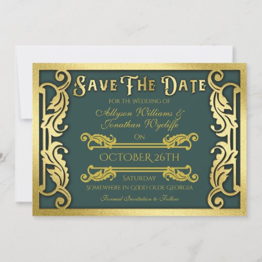 Fantasy Wedding Gold Glitter Middeleeuwse Foto Lij Save The Date (Achterkant)