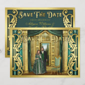 Fantasy Wedding Gold Glitter Middeleeuwse Foto Lij Save The Date (Voorkant / Achterkant)