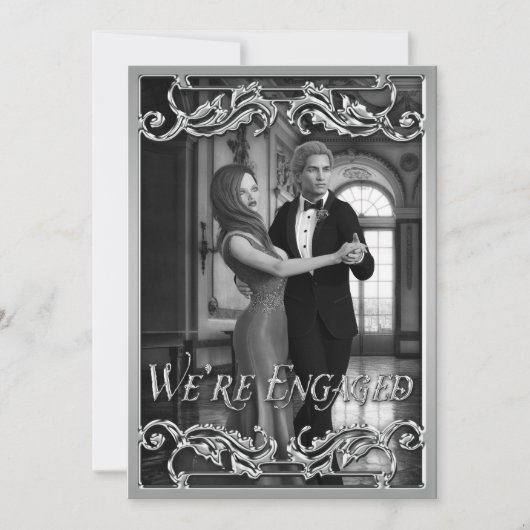 Fantasy Wedding Shiny Silver Classical Verloving Kaart (Voorkant)