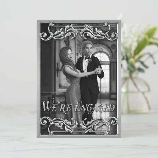 Fantasy Wedding Shiny Silver Classical Verloving Kaart (Staand voorkant)