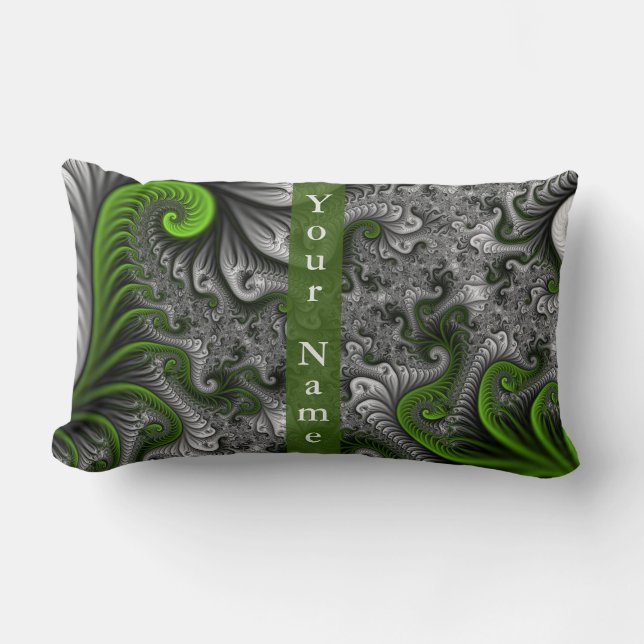 Fantasy Wereld Groen Grijs Abstracte Fractale Kuns Kussen (Voorkant)