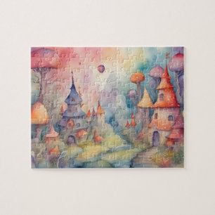 Fantasy Wereld Kleurrijke Waterverf Castle Legpuzzel