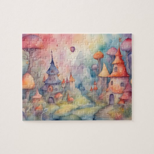 Fantasy Wereld Kleurrijke Waterverf Castle Legpuzzel (Horizontaal)