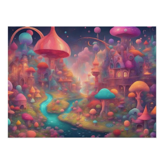 Fantasy Wereld Kleurrijke Waterverf Castle Perfect Poster (Voorkant)