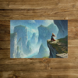 Fantasy Wereld met een Vrouw op een Cliff Puzzel