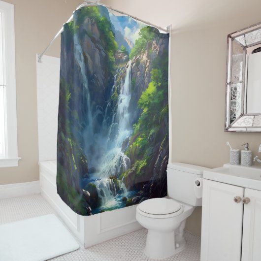 Fantasy Wereld Waterval Douchegordijn (In situ)