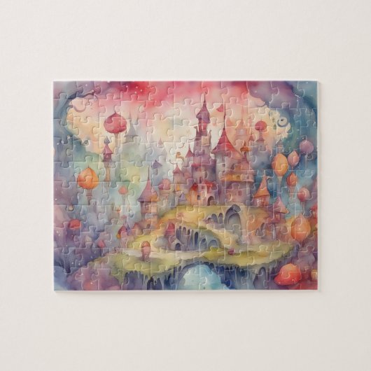 Fantasy Wereld Waterverf Kleurrijk Kasteel Legpuzzel (Horizontaal)