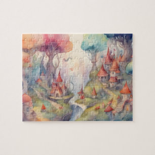Fantasy Wereld Waterverf Kleurrijk Kasteel Legpuzzel