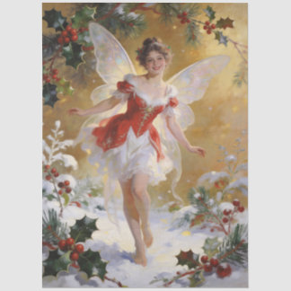 Fantasy Whimsical Winter Fee Red Holly TMF26 Tissuepapier