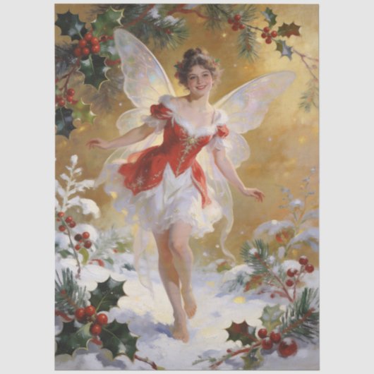 Fantasy Whimsical Winter Fee Red Holly TMF26 Tissuepapier (Voorkant)